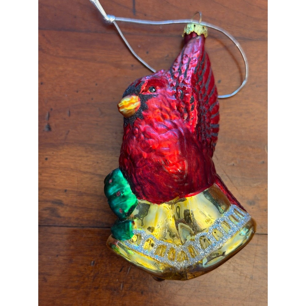 Lot of 3 Vintage Blown Glass Cardinal Christmas Ornaments Love Hope Joy Bells